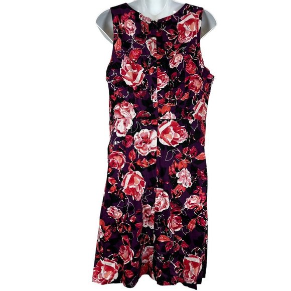 Apt 9 Stretch Women's Purple Coral Pink Floral Sleeveless Box Pleated Dress 14 - Picture 11 of 16
